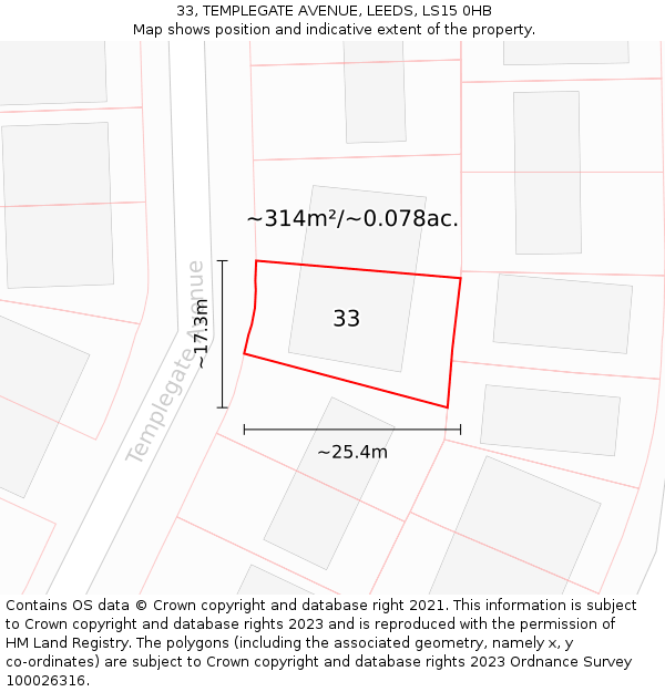 33, TEMPLEGATE AVENUE, LEEDS, LS15 0HB: Plot and title map
