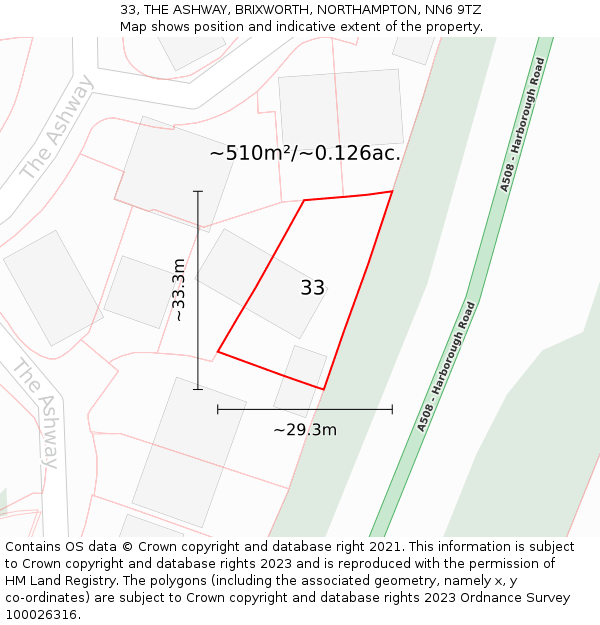 33, THE ASHWAY, BRIXWORTH, NORTHAMPTON, NN6 9TZ: Plot and title map