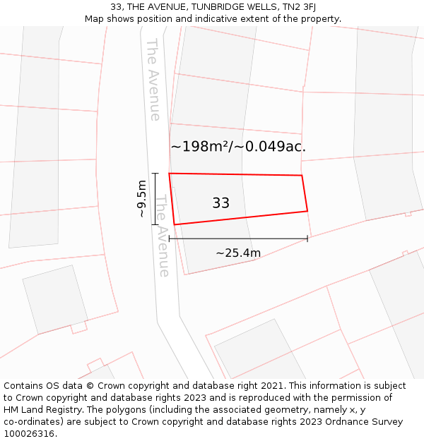 33, THE AVENUE, TUNBRIDGE WELLS, TN2 3FJ: Plot and title map