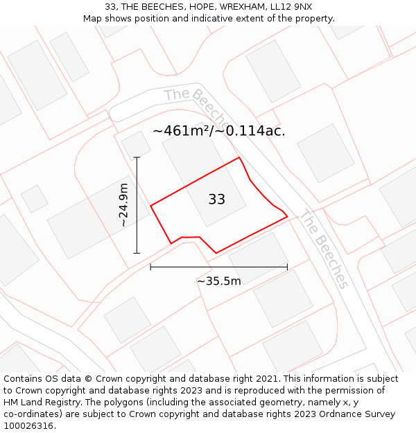 33, THE BEECHES, HOPE, WREXHAM, LL12 9NX: Plot and title map
