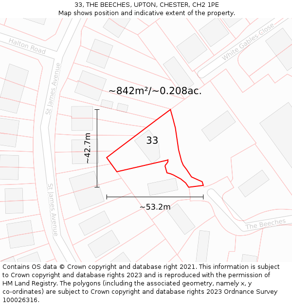 33, THE BEECHES, UPTON, CHESTER, CH2 1PE: Plot and title map