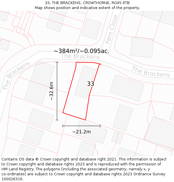 33, THE BRACKENS, CROWTHORNE, RG45 6TB: Plot and title map