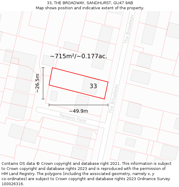 33, THE BROADWAY, SANDHURST, GU47 9AB: Plot and title map