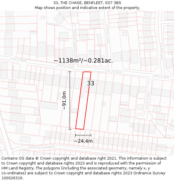33, THE CHASE, BENFLEET, SS7 3BS: Plot and title map