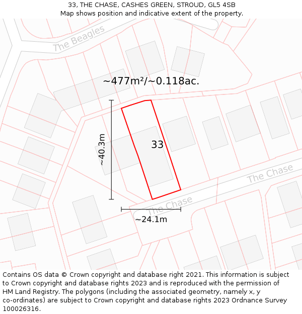 33, THE CHASE, CASHES GREEN, STROUD, GL5 4SB: Plot and title map