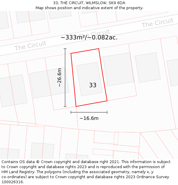 33, THE CIRCUIT, WILMSLOW, SK9 6DA: Plot and title map