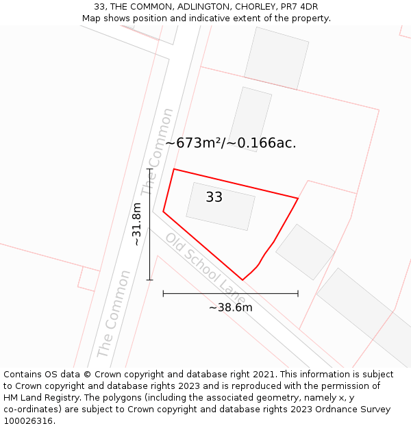 33, THE COMMON, ADLINGTON, CHORLEY, PR7 4DR: Plot and title map