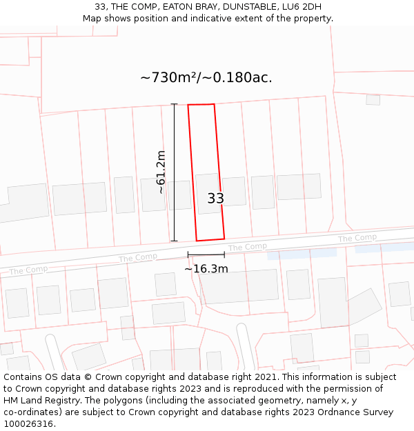 33, THE COMP, EATON BRAY, DUNSTABLE, LU6 2DH: Plot and title map