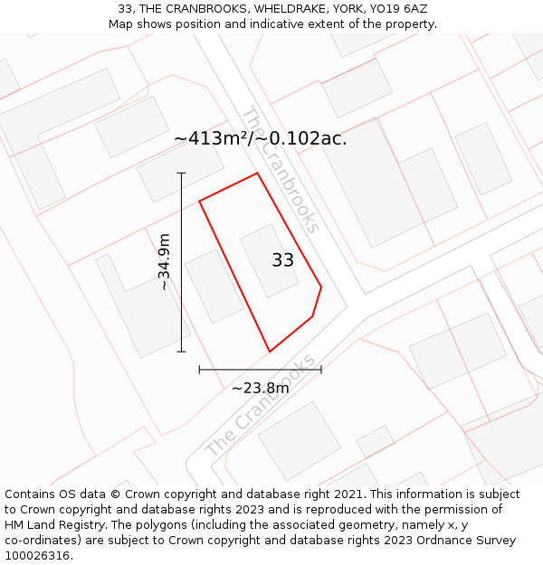 33, THE CRANBROOKS, WHELDRAKE, YORK, YO19 6AZ: Plot and title map