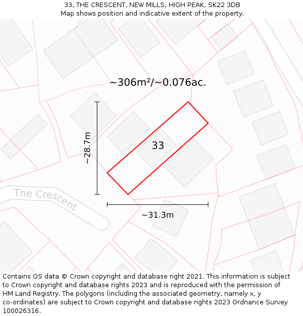 33, THE CRESCENT, NEW MILLS, HIGH PEAK, SK22 3DB: Plot and title map