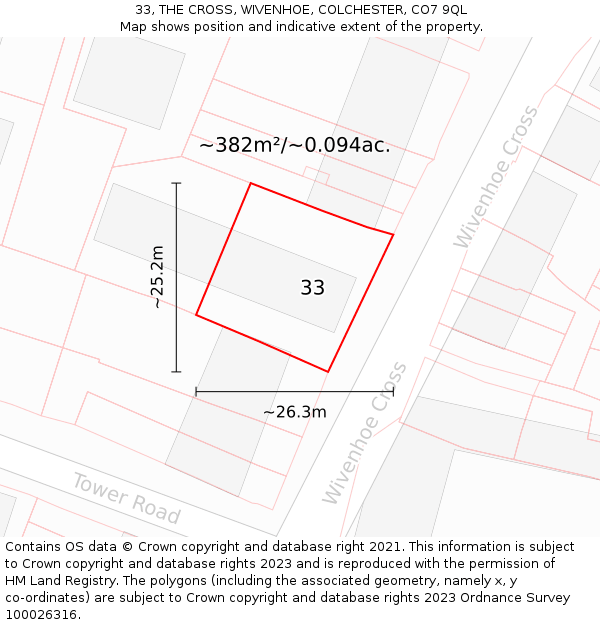 33, THE CROSS, WIVENHOE, COLCHESTER, CO7 9QL: Plot and title map
