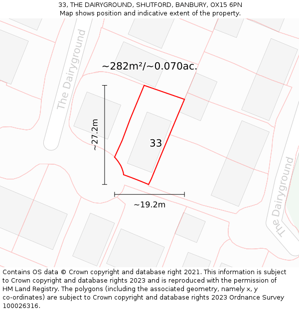 33, THE DAIRYGROUND, SHUTFORD, BANBURY, OX15 6PN: Plot and title map