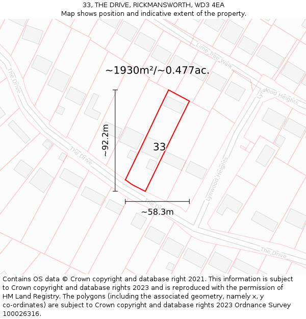 33, THE DRIVE, RICKMANSWORTH, WD3 4EA: Plot and title map