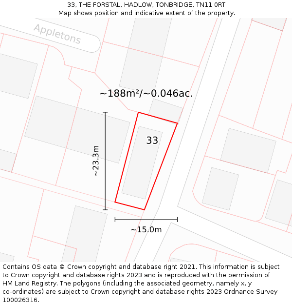 33, THE FORSTAL, HADLOW, TONBRIDGE, TN11 0RT: Plot and title map