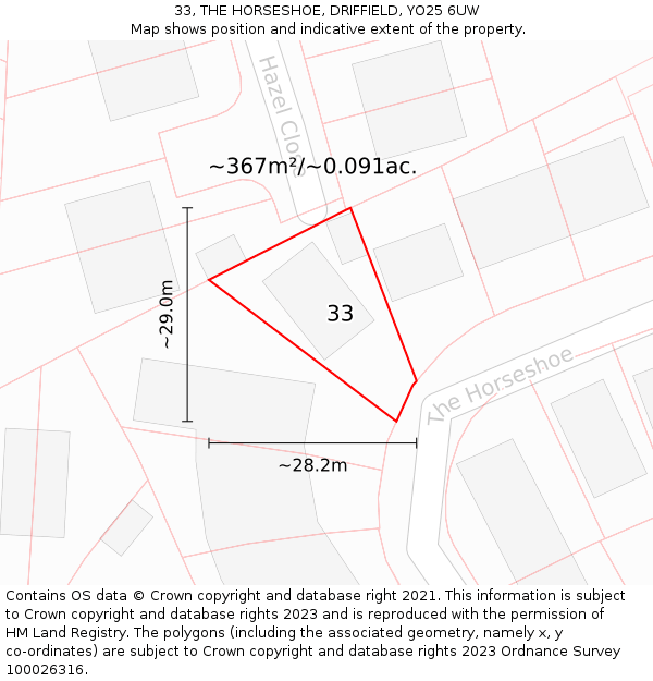 33, THE HORSESHOE, DRIFFIELD, YO25 6UW: Plot and title map