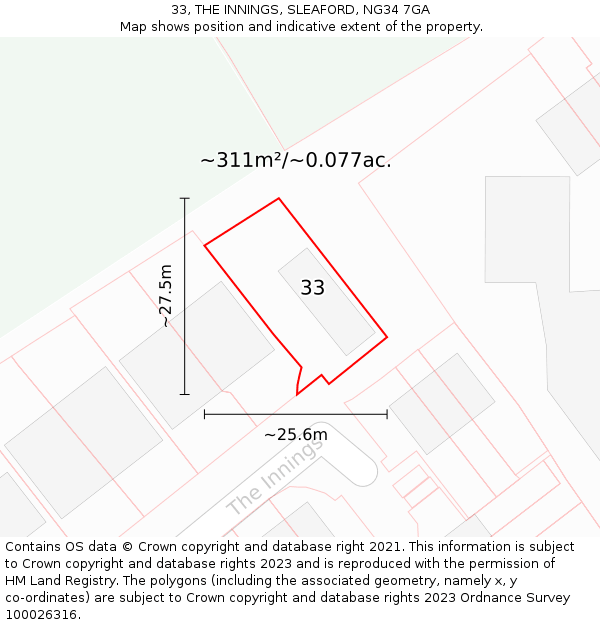 33, THE INNINGS, SLEAFORD, NG34 7GA: Plot and title map