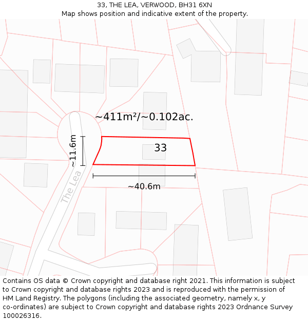 33, THE LEA, VERWOOD, BH31 6XN: Plot and title map
