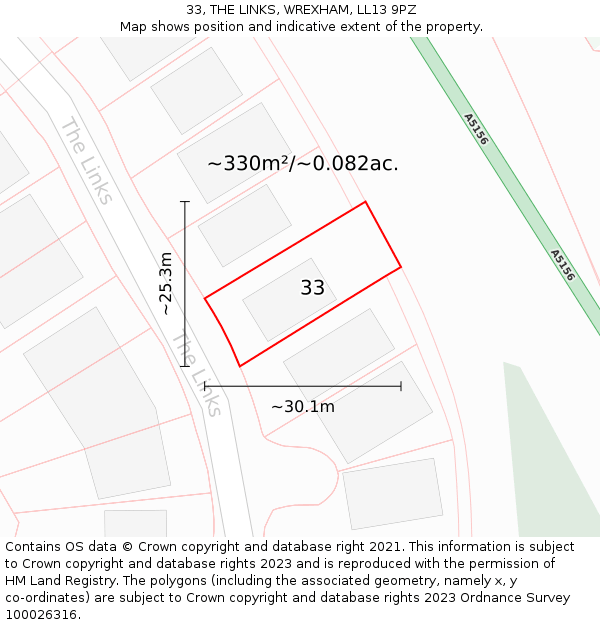 33, THE LINKS, WREXHAM, LL13 9PZ: Plot and title map