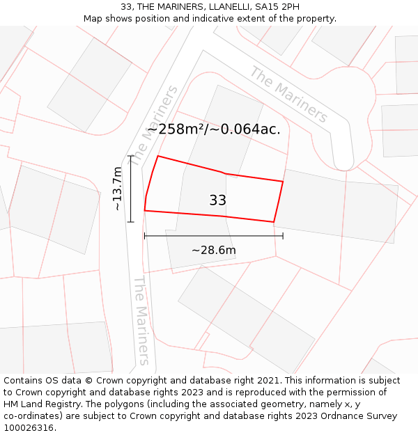 33, THE MARINERS, LLANELLI, SA15 2PH: Plot and title map