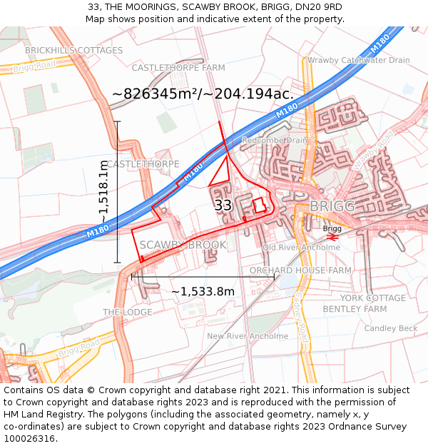 33, THE MOORINGS, SCAWBY BROOK, BRIGG, DN20 9RD: Plot and title map