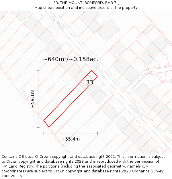 33, THE MOUNT, ROMFORD, RM3 7LJ: Plot and title map