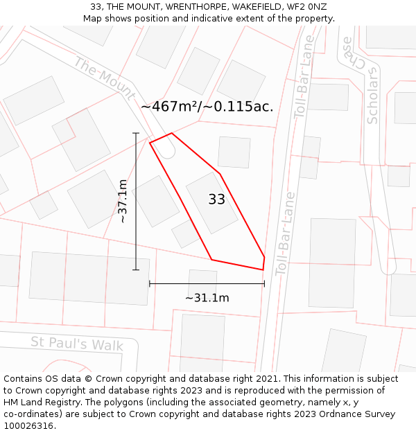 33, THE MOUNT, WRENTHORPE, WAKEFIELD, WF2 0NZ: Plot and title map