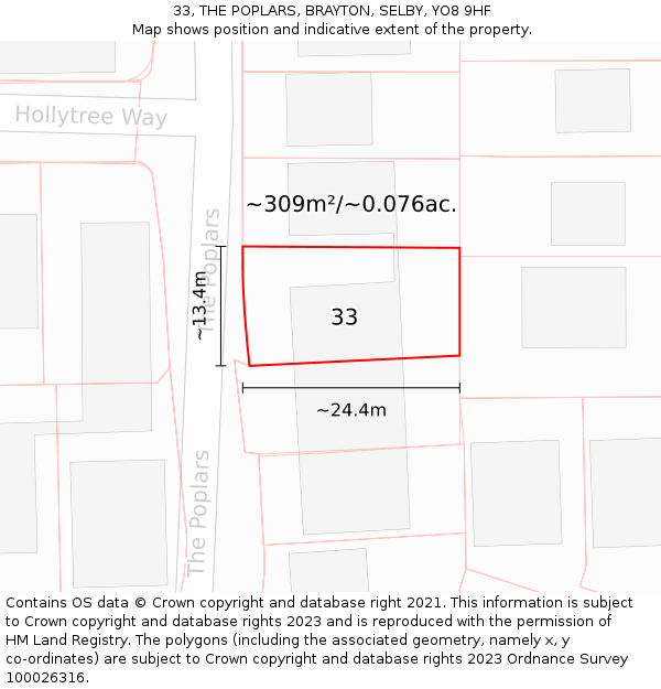 33, THE POPLARS, BRAYTON, SELBY, YO8 9HF: Plot and title map
