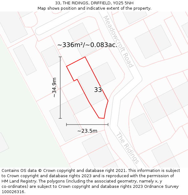 33, THE RIDINGS, DRIFFIELD, YO25 5NH: Plot and title map