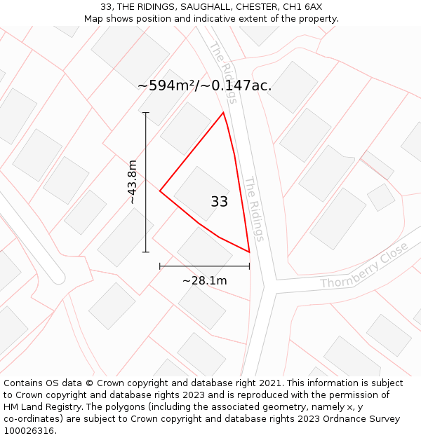 33, THE RIDINGS, SAUGHALL, CHESTER, CH1 6AX: Plot and title map