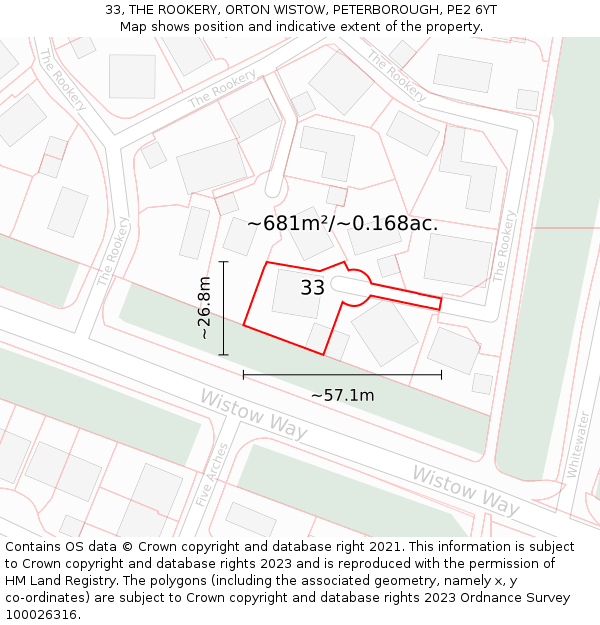 33, THE ROOKERY, ORTON WISTOW, PETERBOROUGH, PE2 6YT: Plot and title map