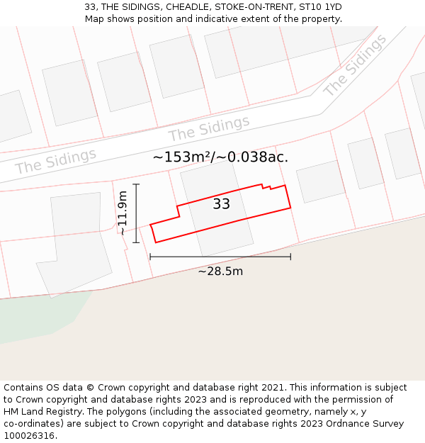 33, THE SIDINGS, CHEADLE, STOKE-ON-TRENT, ST10 1YD: Plot and title map