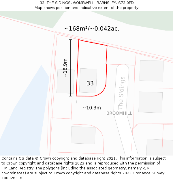 33, THE SIDINGS, WOMBWELL, BARNSLEY, S73 0FD: Plot and title map