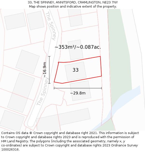 33, THE SPINNEY, ANNITSFORD, CRAMLINGTON, NE23 7NY: Plot and title map