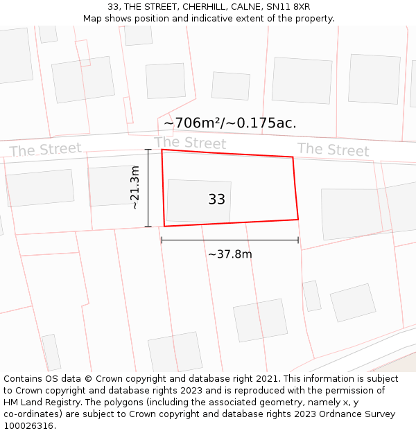 33, THE STREET, CHERHILL, CALNE, SN11 8XR: Plot and title map