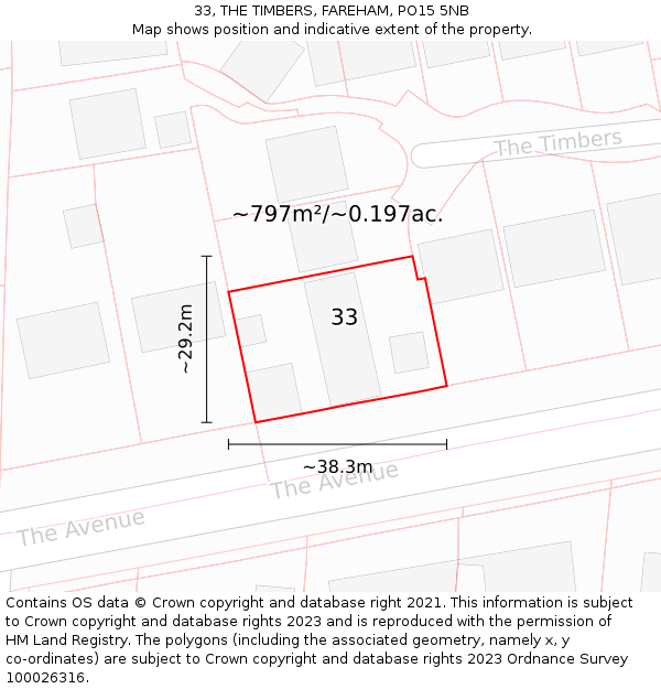 33, THE TIMBERS, FAREHAM, PO15 5NB: Plot and title map