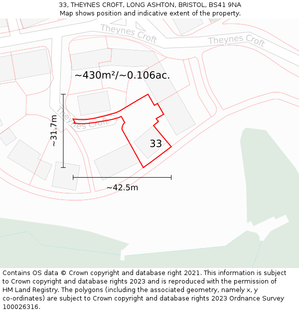 33, THEYNES CROFT, LONG ASHTON, BRISTOL, BS41 9NA: Plot and title map