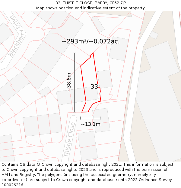 33, THISTLE CLOSE, BARRY, CF62 7JP: Plot and title map