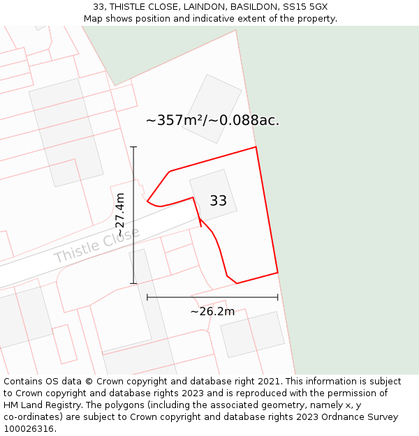 33, THISTLE CLOSE, LAINDON, BASILDON, SS15 5GX: Plot and title map