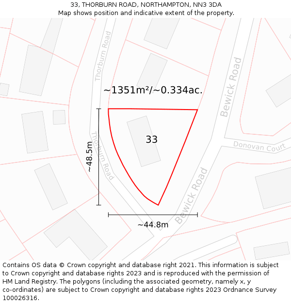 33, THORBURN ROAD, NORTHAMPTON, NN3 3DA: Plot and title map