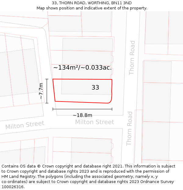 33, THORN ROAD, WORTHING, BN11 3ND: Plot and title map