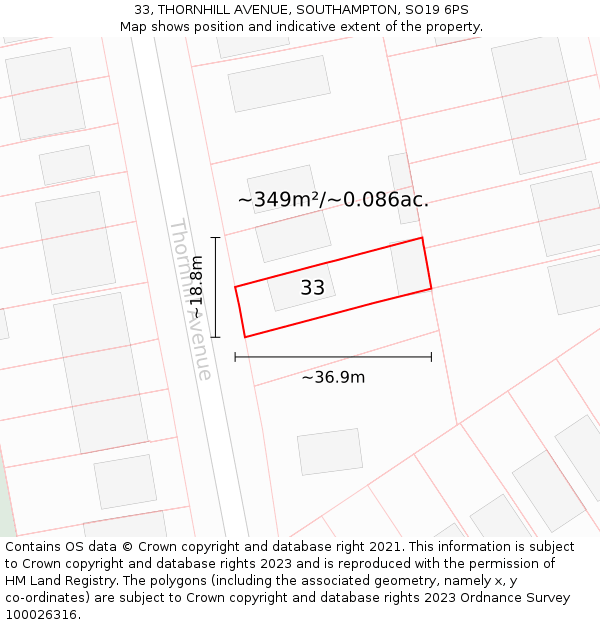 33, THORNHILL AVENUE, SOUTHAMPTON, SO19 6PS: Plot and title map