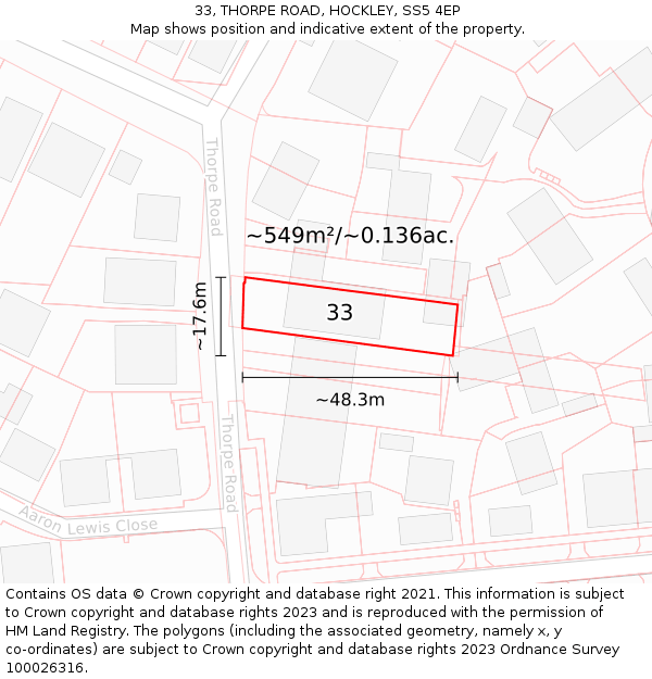 33, THORPE ROAD, HOCKLEY, SS5 4EP: Plot and title map