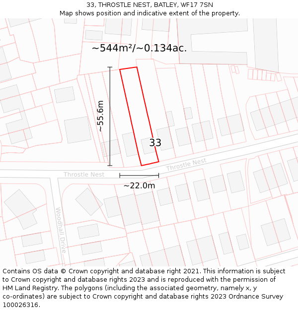 33, THROSTLE NEST, BATLEY, WF17 7SN: Plot and title map