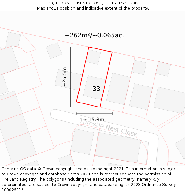 33, THROSTLE NEST CLOSE, OTLEY, LS21 2RR: Plot and title map