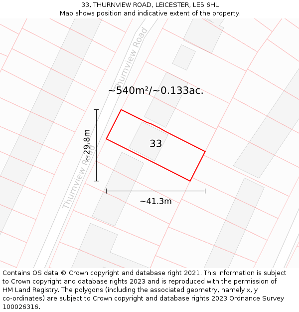 33, THURNVIEW ROAD, LEICESTER, LE5 6HL: Plot and title map