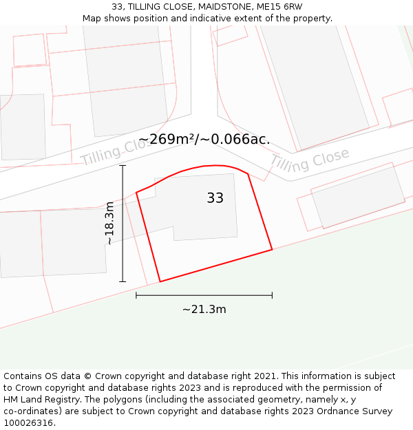 33, TILLING CLOSE, MAIDSTONE, ME15 6RW: Plot and title map