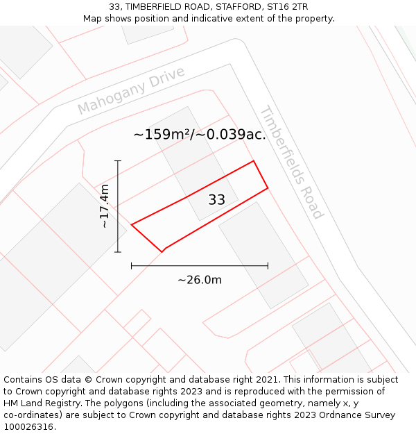 33, TIMBERFIELD ROAD, STAFFORD, ST16 2TR: Plot and title map