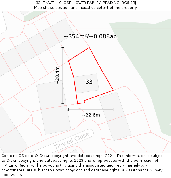 33, TINWELL CLOSE, LOWER EARLEY, READING, RG6 3BJ: Plot and title map