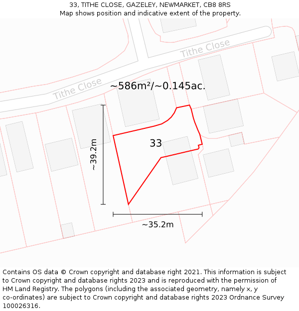 33, TITHE CLOSE, GAZELEY, NEWMARKET, CB8 8RS: Plot and title map
