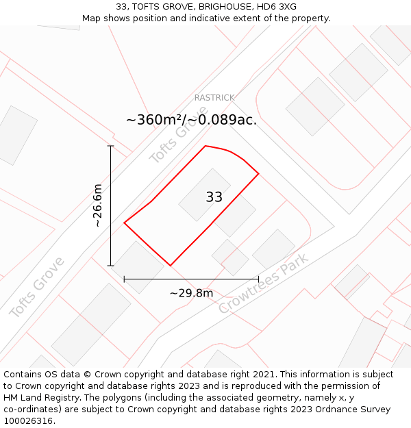 33, TOFTS GROVE, BRIGHOUSE, HD6 3XG: Plot and title map